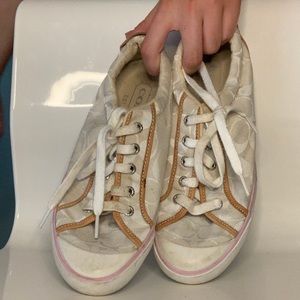 Coach monogram sneakers size 7.5 pink and cream